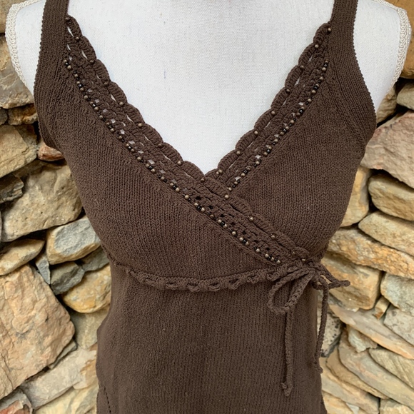 LOFT Brown Crochet Embellished Sweater Tank Small - Picture 2 of 6